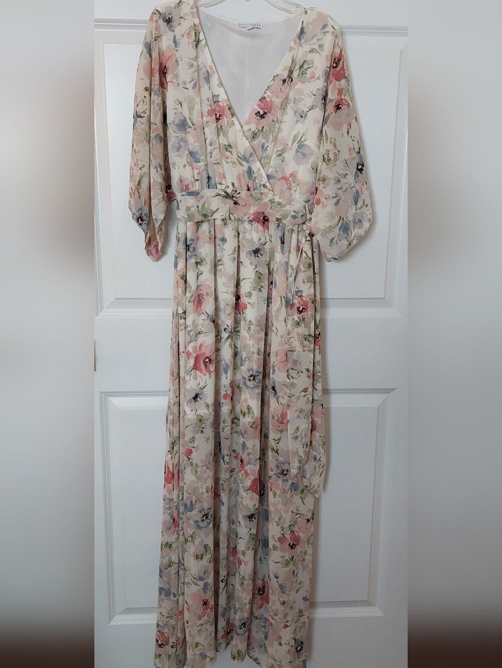 Flowy Baltic Born Floral Chiffon Maxi Dress Romantic Wrap Flutter Sleeve Size M